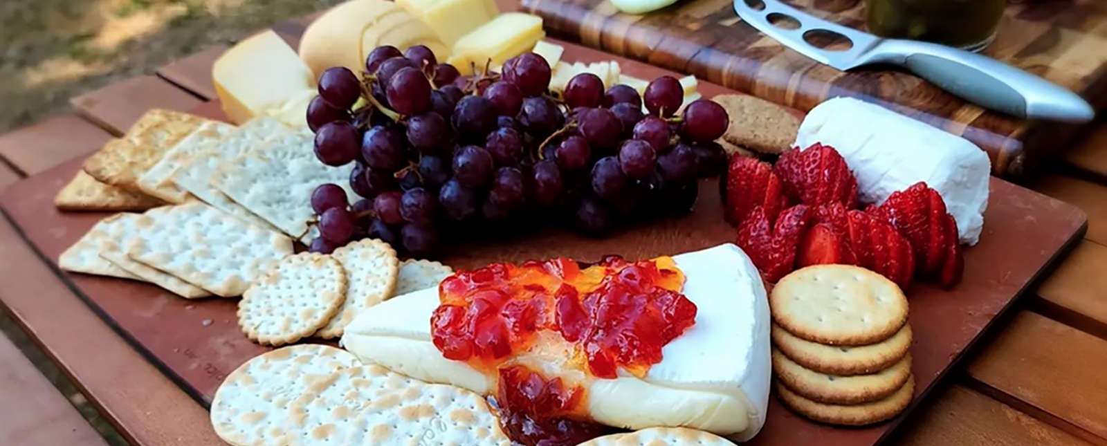 Picnic table charcuterie board at Hammonassett campground