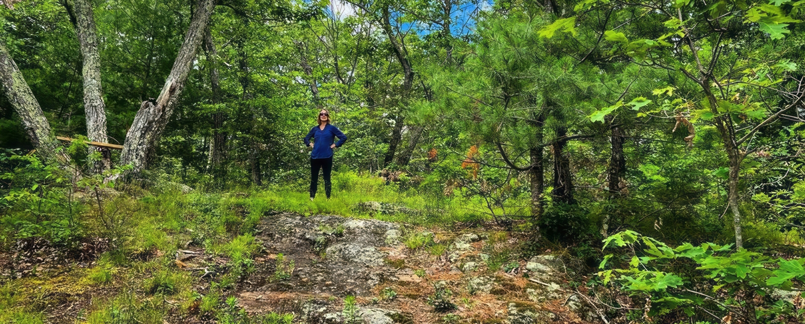 Woman hiking in summer at Nipmuck State Forest (Instagram@childinadrainpipe)