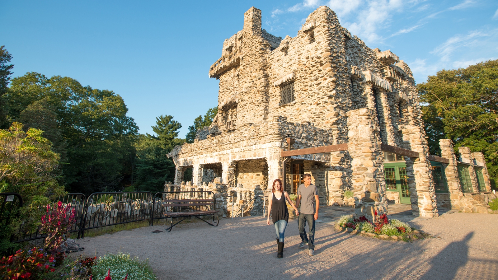 Couple enjoying hike in front of Gillette Castle