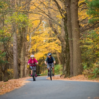 Par andar en bicicleta a lo largo de la ruta en Dennis Hill State Park