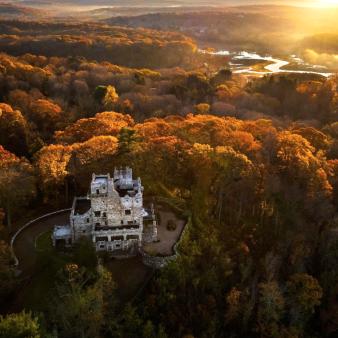 Aerial shot of Gillette Castle in Fall (Instagram@tall_timberz)