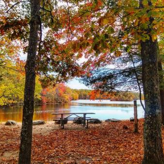 Un camping cerca de un lago en otoño (Instagram@agollieno)