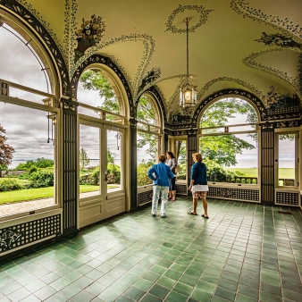 Interior of Harkness Memorial enjoyed by group of friends