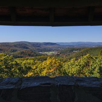 A view from a stone tower window in the fall (Flickr)