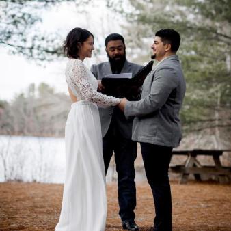 Couple getting married at Hopeville Pond State Park in Fall (Instagram@just_float_photography)