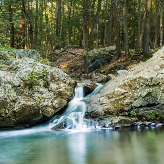 A waterfall flows from the woods (Flickr@Gerrett-Uhde)