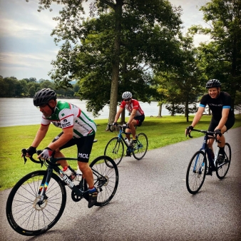 Group cycling along outskirts of Lake Waramaug (Instagram@jconnolly30)