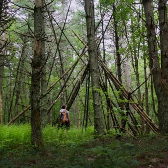 Man stumbling upon a tee pee inside Pachaug State Forest (Instagram@mattrwoodward)