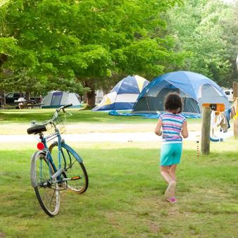Escena del campamento en el Parque Estatal Rocky Neck