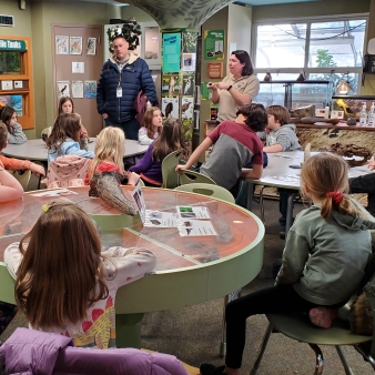 Classroom enjoying presentation at Dinosaur State Park