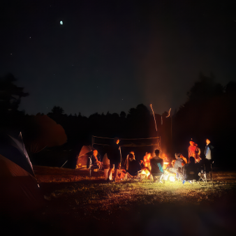 Nightime camping scene at Pachaug State Forest (Instagram@veeveevoo)