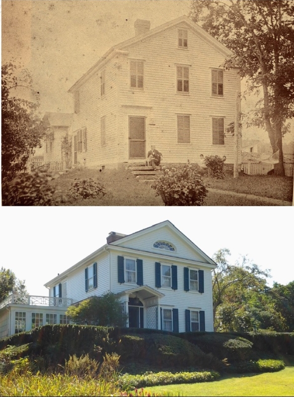 Image of current and antique photo of the front of Osborne Homestead