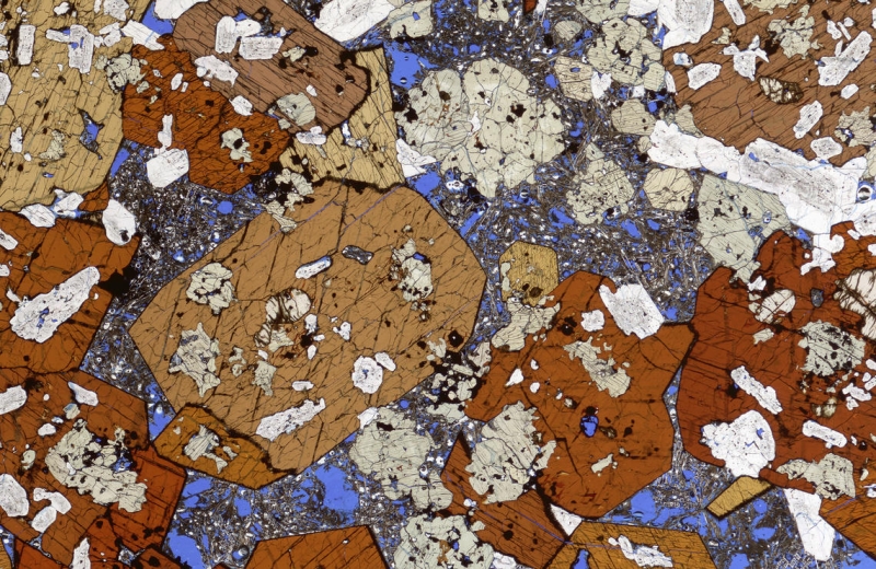 Microscopic view of a thin cross-section of a rock