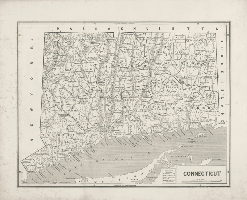 Imagen de un mapa antiguo de Connecticut.