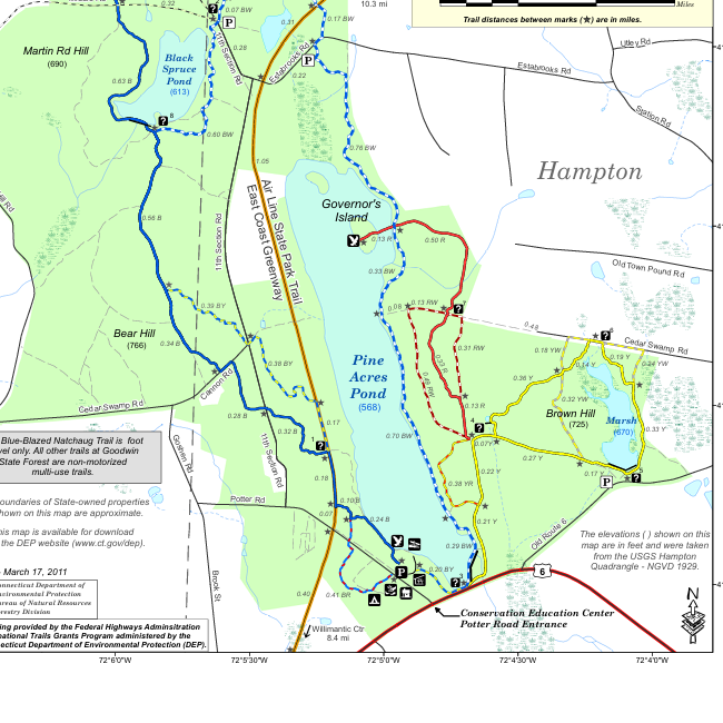 Mapa que muestra los senderos del bosque de Goodwin.