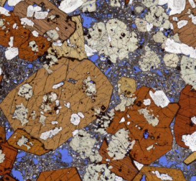 Microscopic view of a thin cross-section of a rock