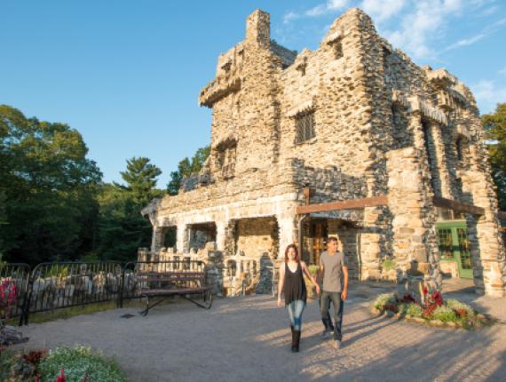 Couple enjoying hike in front of Gillette Castle